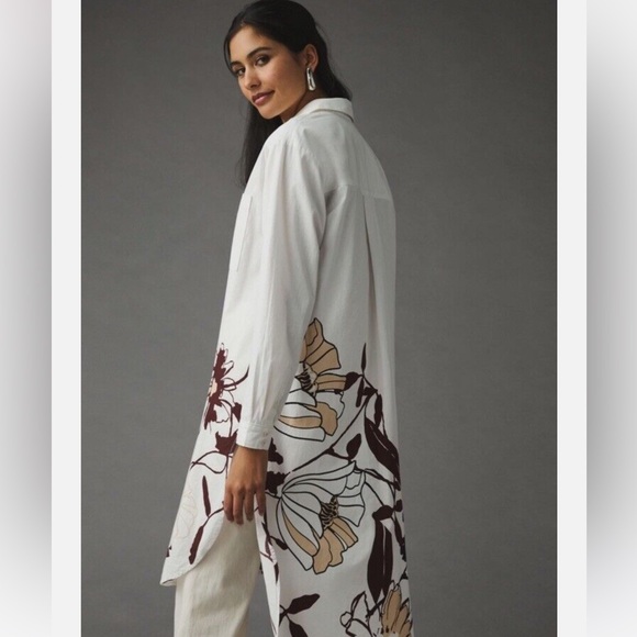 Anthropologie Maeve White Button-down Tunic w/Flower Detail on Front & Back NWT! - Picture 2 of 11